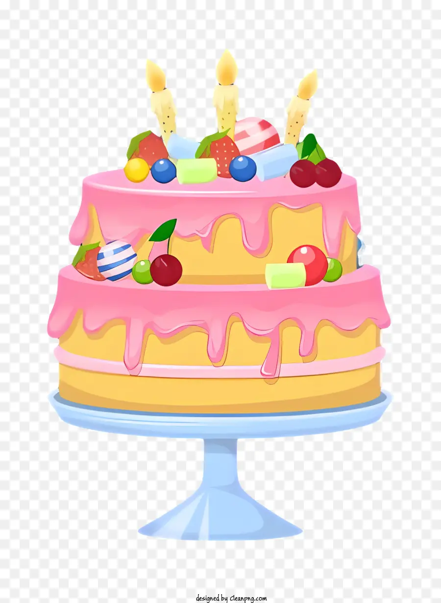 Rosa torta di compleanno - Torta di compleanno rosa con candele sul vassoio