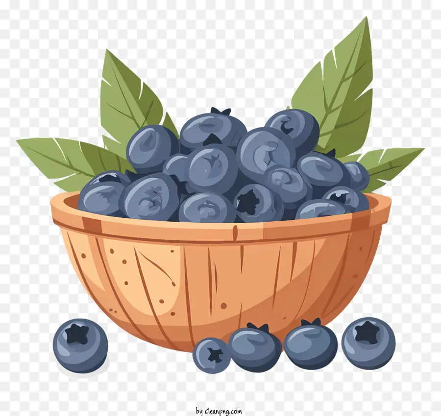 cartoon blueberries wooden bowl freshly picked bright blue