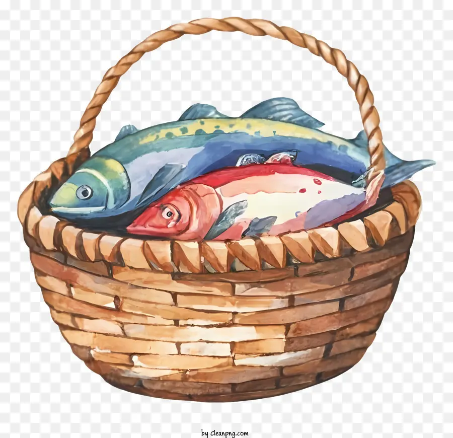 cestino di pesce cartone animato cestino tessuto di pesce dai colori vivaci grandi - Pesce dai colori vivaci nel cestino sulla superficie nera