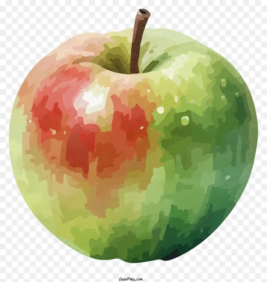 cartoon green apple watercolor painting brown stain red blush