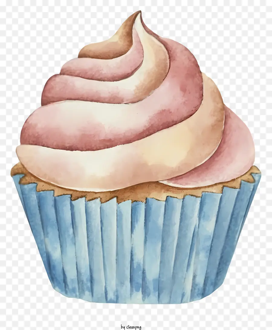 Cartoon Cupcake Pink Frosting Schokoladenkuchen flauschige Textur - Pink gestrahlte Schokoladencupcake auf weißem Teller