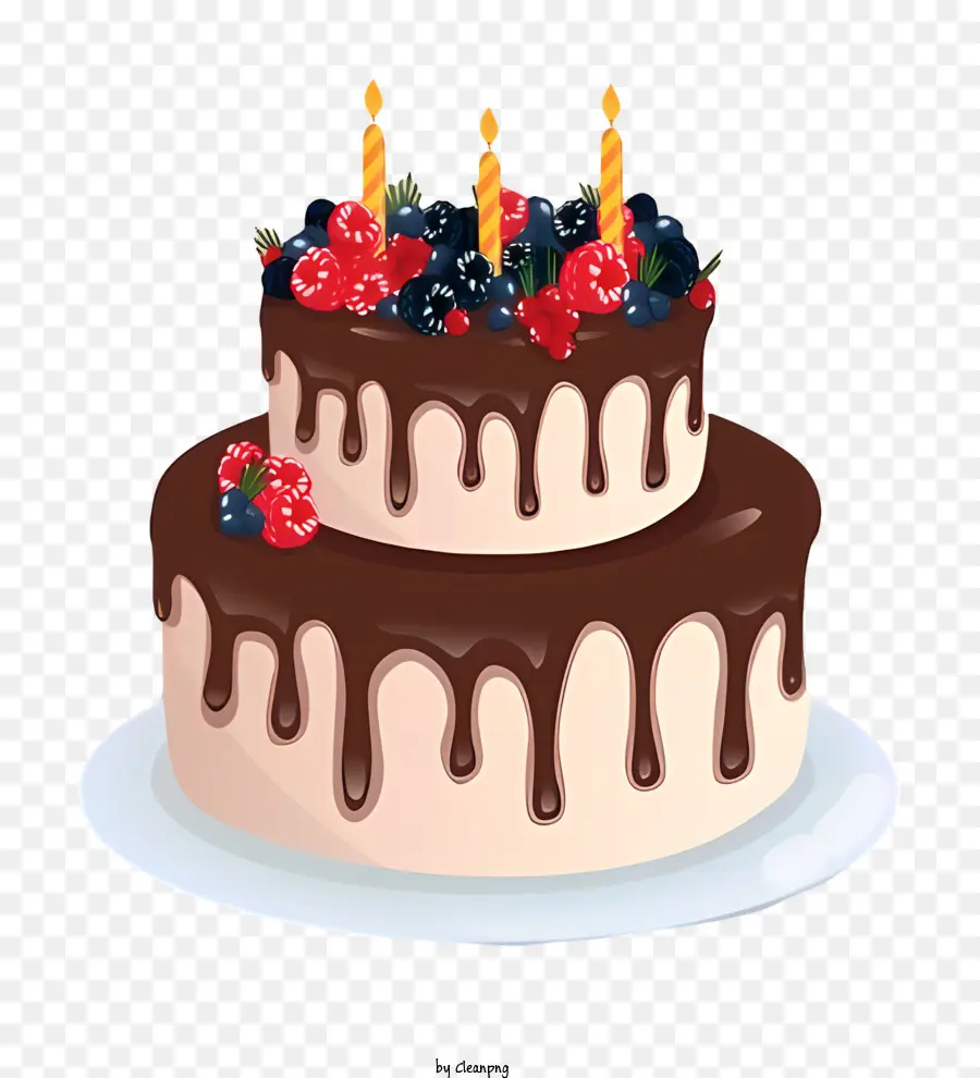 Geburtstagskuchen - Dekorierter Schokoladenkuchen mit Obst und Kerzen