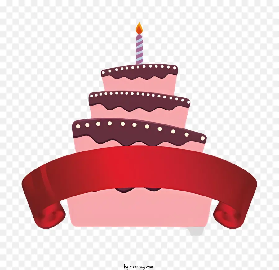Bánh sinh nhật - Bánh hồng với ruy băng màu đỏ và nến