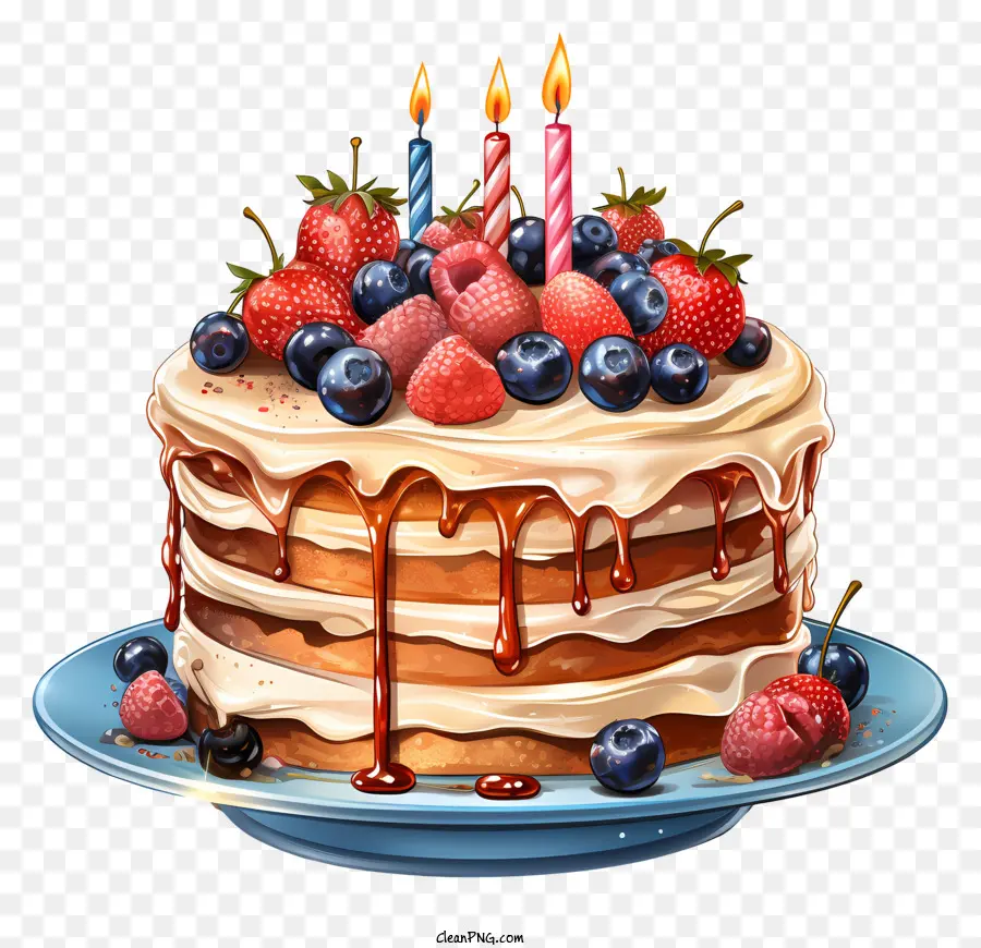 Torta di compleanno - Deliziosa torta al cioccolato condita con bacche e panna