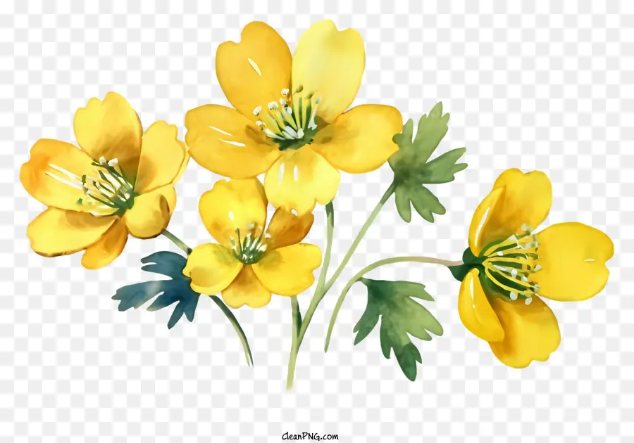cartoon yellow flowers stem healthy vibrant