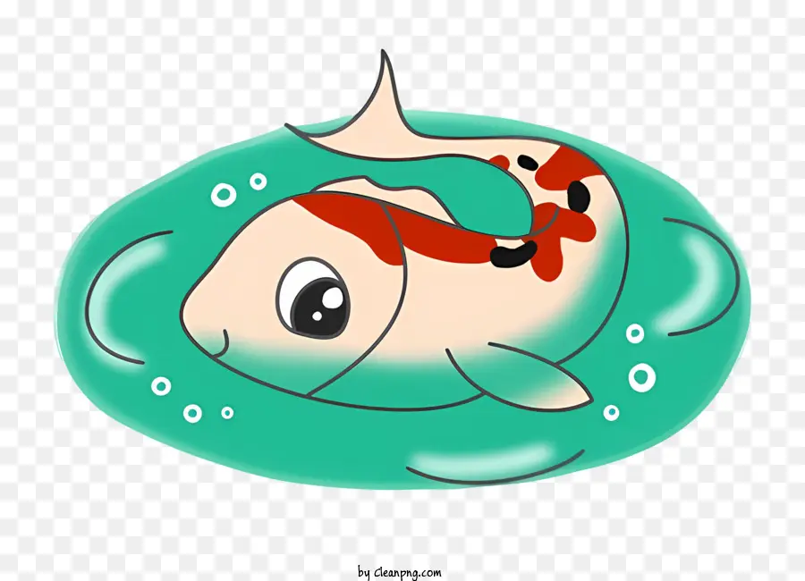 icon cartoon fish red and white design fish with black eye water reflection
