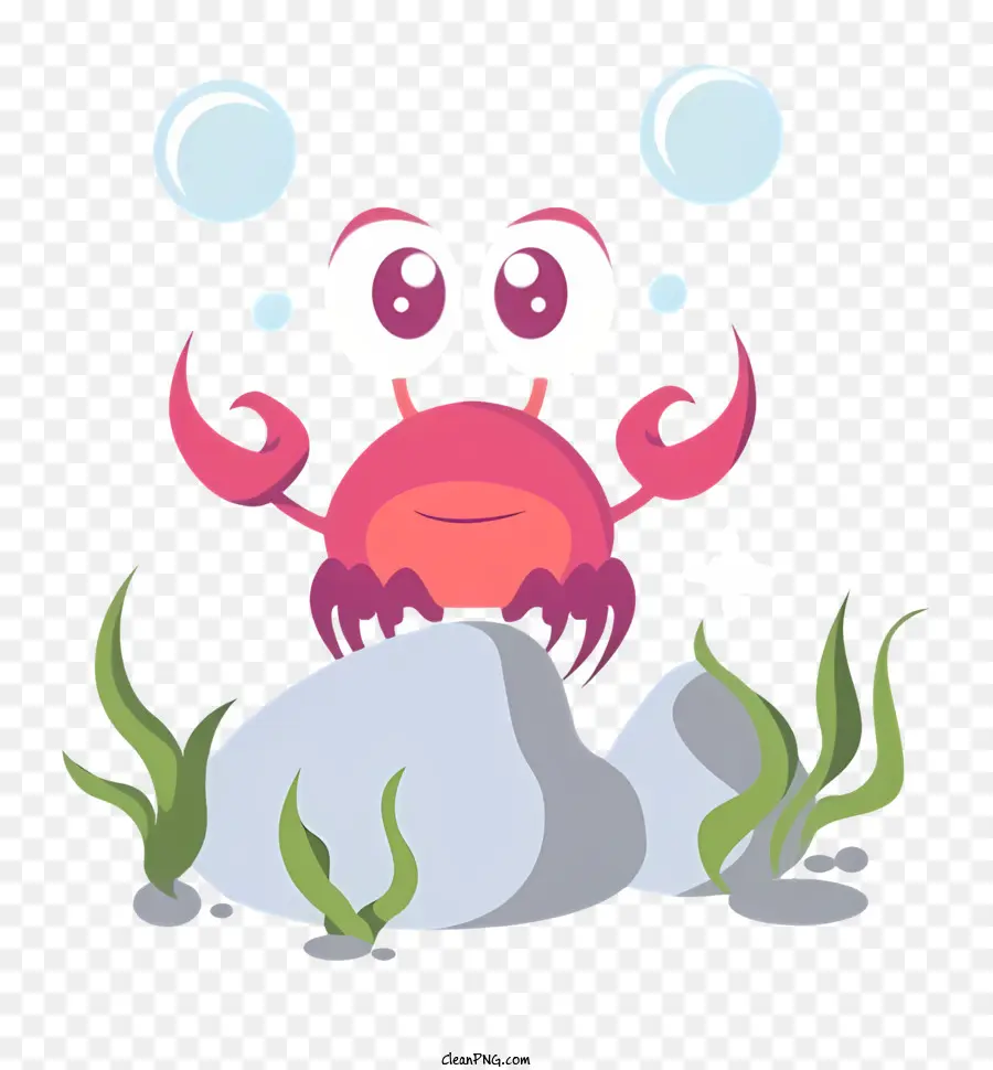 divertimento di rilassamento dell'ambiente marino del granchio cartoni animati - Felice granchio rosa su una roccia dall'oceano