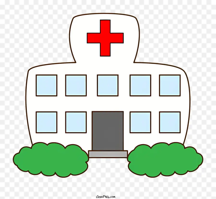 rotes Kreuz - Cartoon -Krankenhausgebäude mit rotem Kreuz oben
