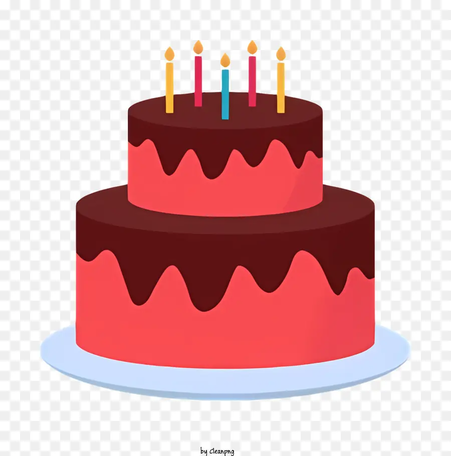 Geburtstagskuchen - Schokoladenkuchen mit Kerzen auf weißem Teller