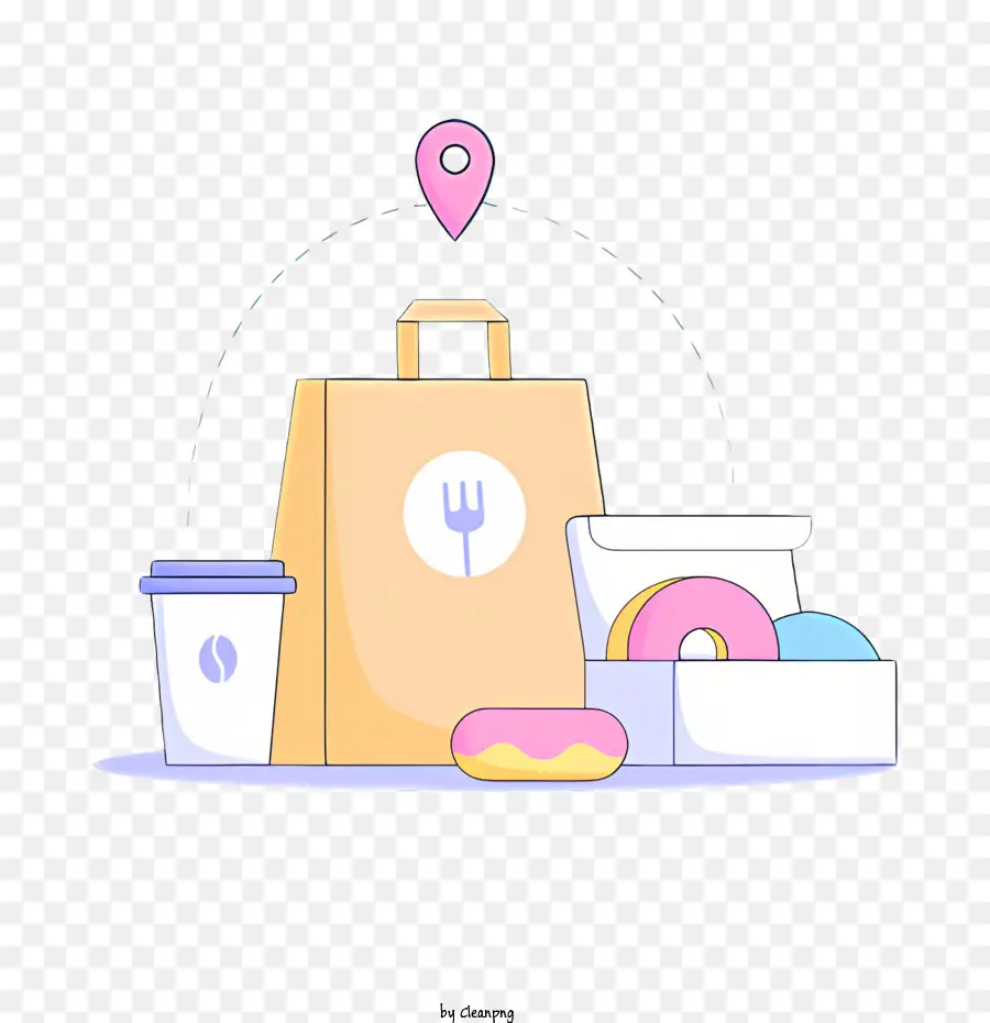 Einkaufstasche - Lebensmittelbeutel mit Donuts und Kaffee