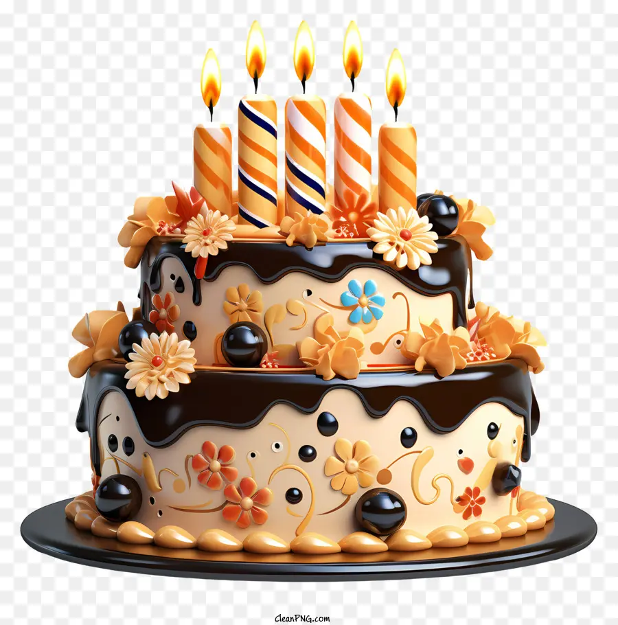 Geburtstagskuchen - Bunte Geburtstagstorte mit Kerzen und Dekorationen