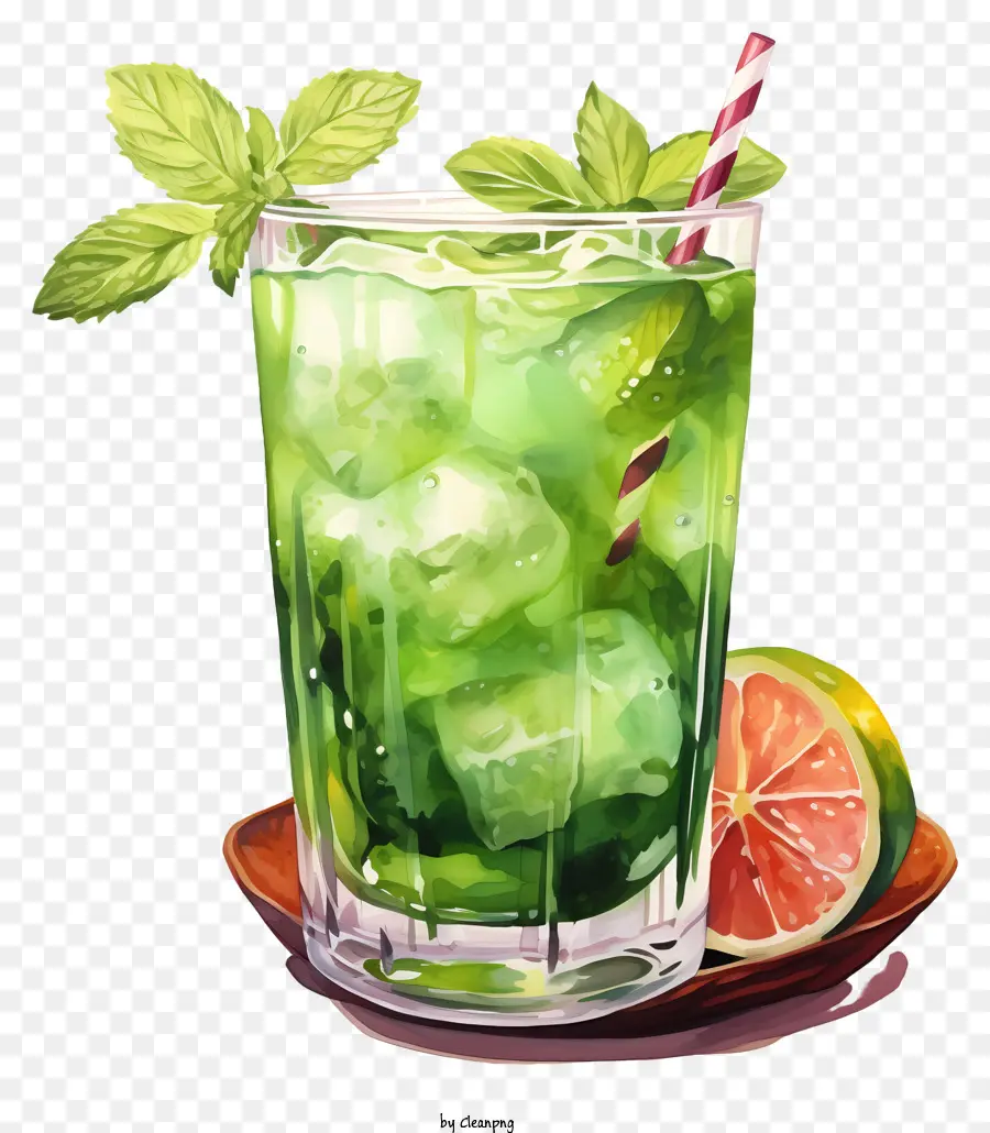 Cocktailgrün -Getränk Minzgetränk Zitronengarnier hohes Glas - Grüner Minzgetränk mit Zitronenscheiben garniert