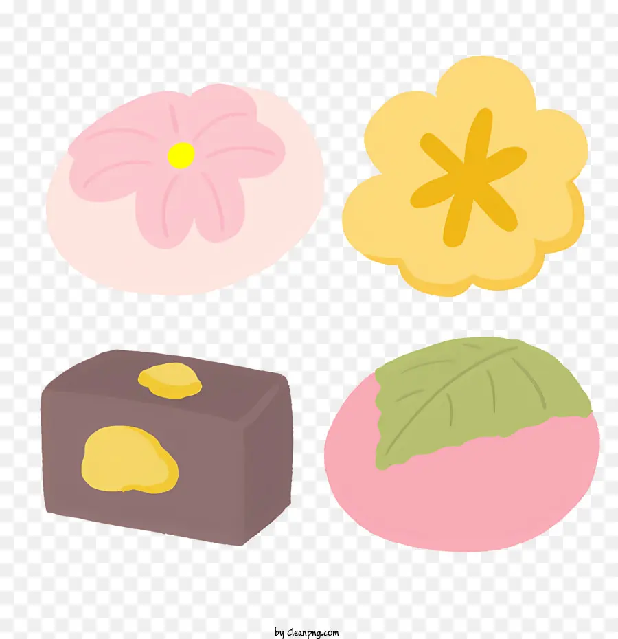icon pink and white cakes pink and white color scheme flowers and leaves circular pattern