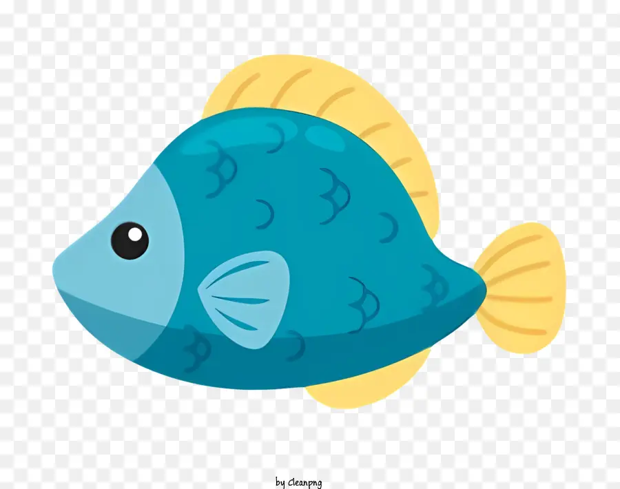 Icon Cartoon Fisch Blau Fisch gelbe Flossen schwarze Augen - Zeichentrickfisch mit blauem Körper und gelben Flossen