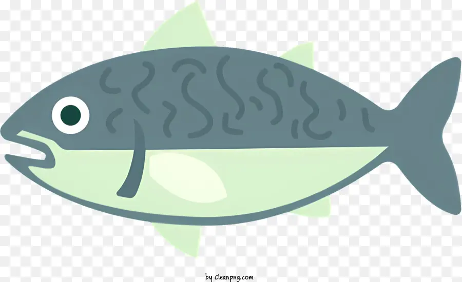Icon Fish rund um den Körper kleine Augen kleine Flossen - Bild: runder Fisch mit kleinen Augen und Flossen, langer Schwanz, kleiner Mund mit schwarzen Zähnen, dunkle schimmernde Farbe, Augen geschlossen