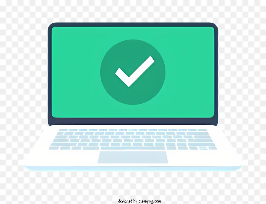Häkchen - Green Checkmark auf dem transparenten Laptop -Bildschirm