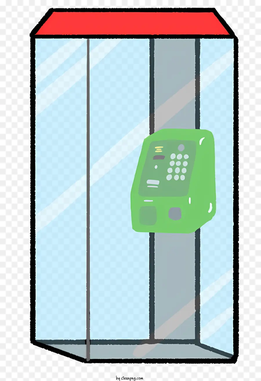sfondo bianco - Telefono verde montato in un recinto di vetro, collegato