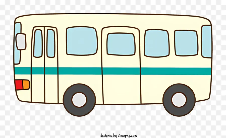 Biểu tượng Trắng xe buýt màu xanh sọc phía trước và cửa sổ bên bốn bánh - Xe buýt trắng với sọc xanh, đứng yên, không có giao thông
