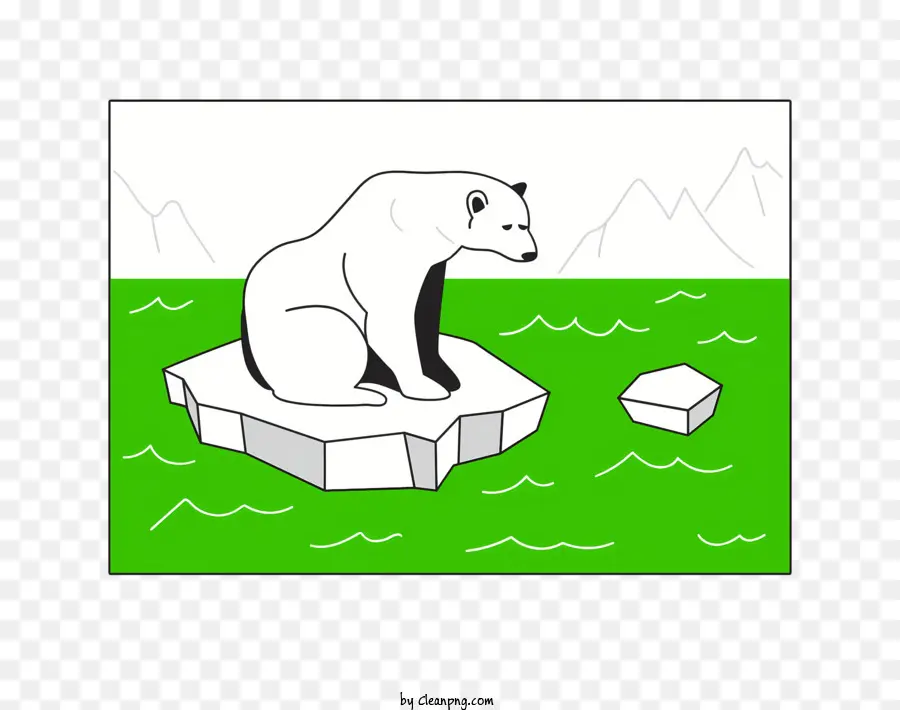 Icon Polar Bäreis Eisfloßegrüne Ozeanarme verschränkt - Ruhiger Eisbär auf Eis Floe, schwarz und weiß