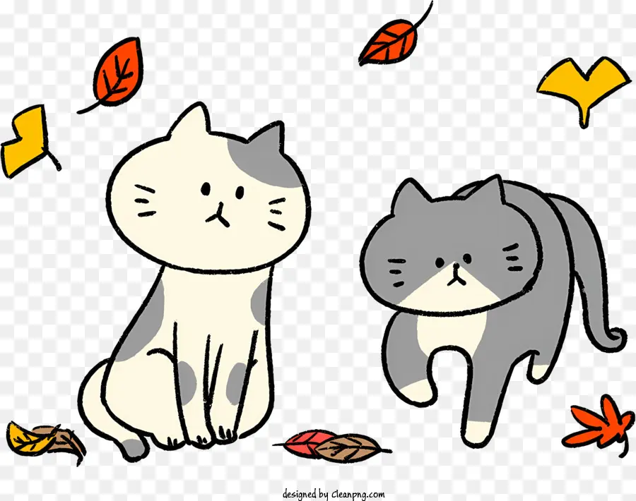 lá mùa thu - Hai con mèo trong lá mùa thu nhìn nhau