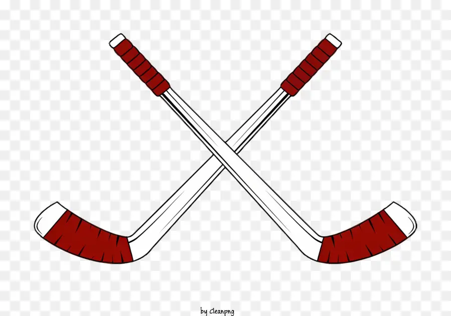 icona stick hockey rossa e bianca striscia x forma sfondo nero - Sticchi di hockey incrociati con striscia rossa/bianca