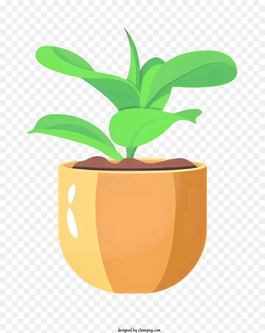 cartoon small plant pot green leaves white flowers