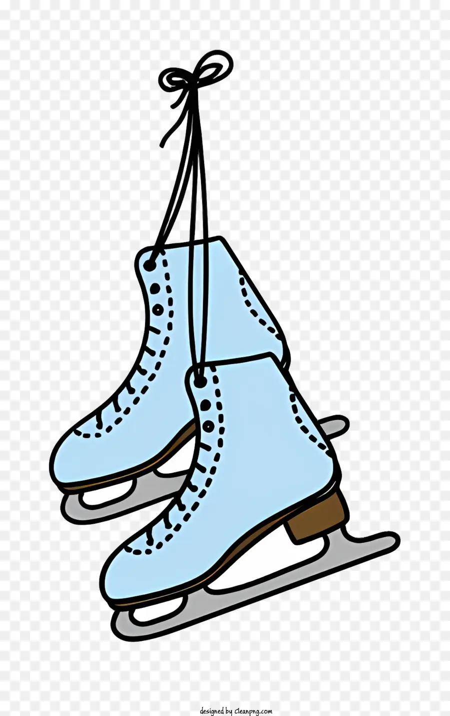 Cartoon -Eisschlobte hängen Schlittschuhe blaue Plastikschlittschuhe schwarze Schnürsenkel - Blauer Plastik -Eislauf mit fehlendem Schuh