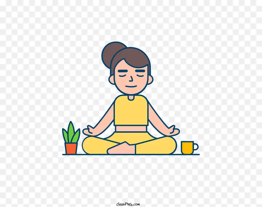 Cartoon Yoga Lotus Position Meditation Achtsamkeit - Mädchen in Yoga -Position mit friedlicher Umgebung