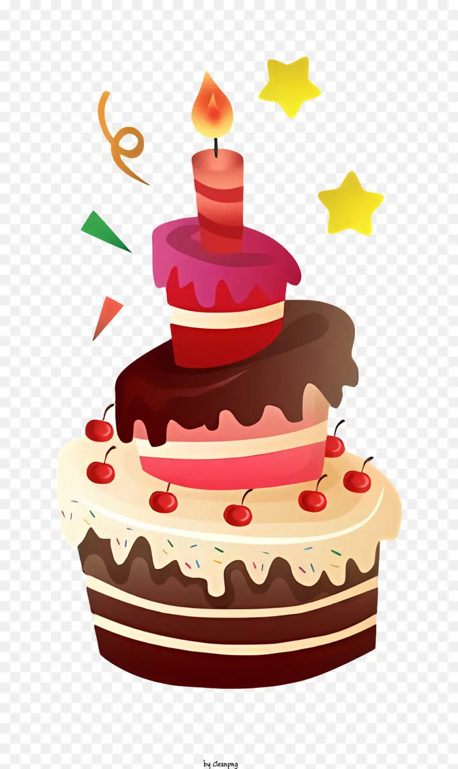 Geburtstagskuchen - Stilisierte Geburtstagstorte mit zeilen Kerzen und Dekorationen