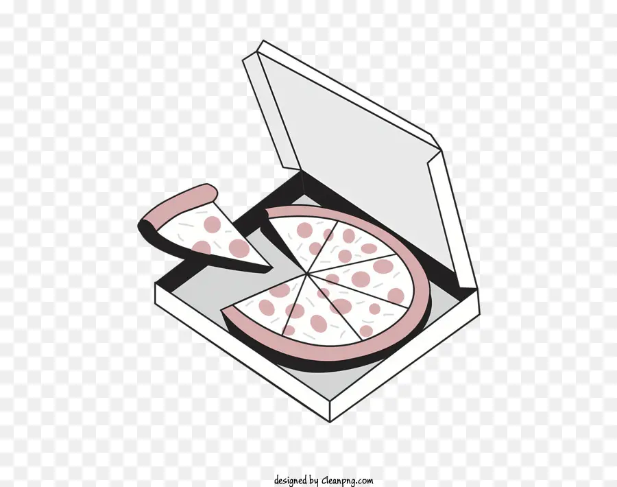 fumetto di cibo per pizza - Scatola di pizza con fetta mancante, sfondo nero