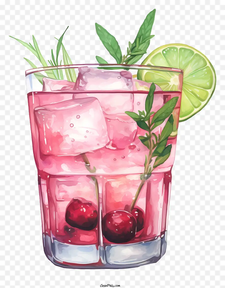 Sommer drink - Rosa Getränk mit Zitrone, Preiselbeeren, Limette in Glas