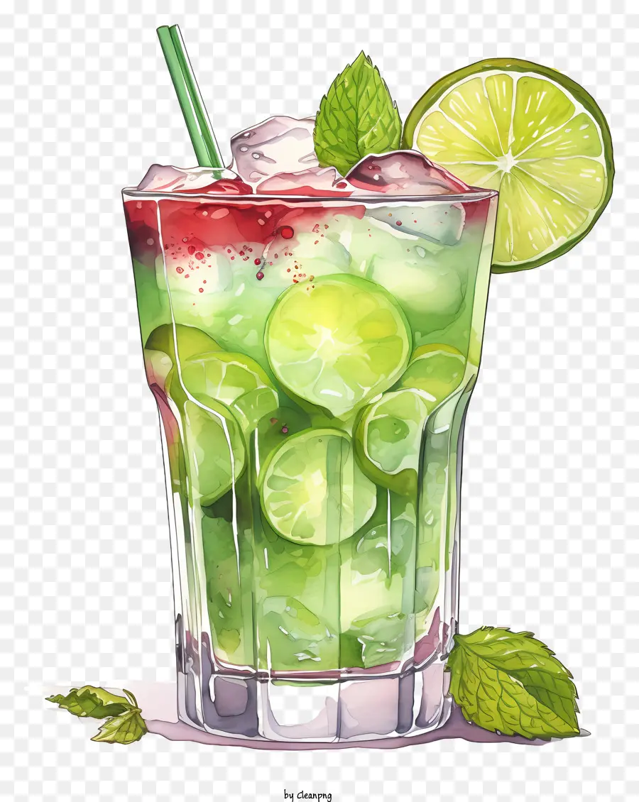 Cocktailgrün -Getränk Limettenscheiben Zitrussaft erfrischend Getränk - Erfrischend grünes Zitrusgetränk mit Limettenscheiben