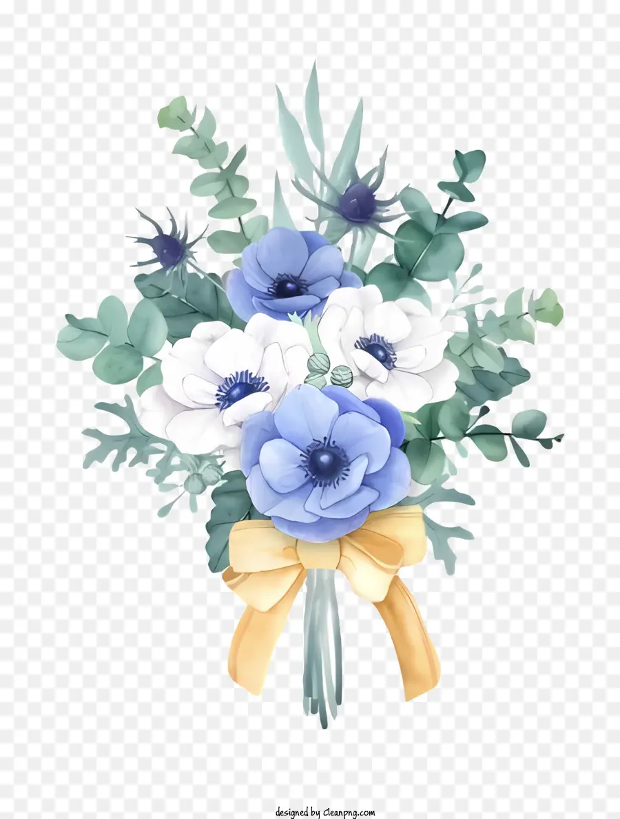 Blumenstrauß - Handbemalte Aquarell Illustration von blauen und weißen Blüten