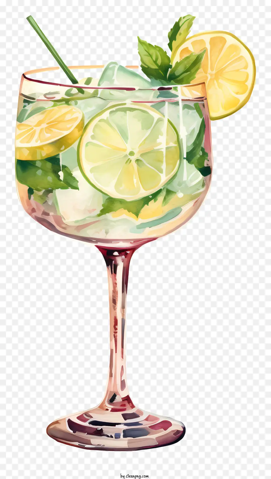 cocktail nước chanh thủy tinh chanh bạc hà - Bức tranh màu nước chanh với Mint trang trí