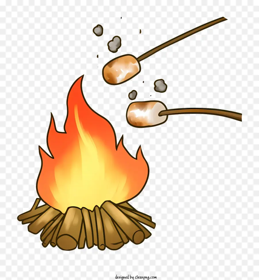 Icon Lagerfeuer Marshmallows Flammen Rauch - Lagerfeuer mit Marshmallows in dunklen Wäldern