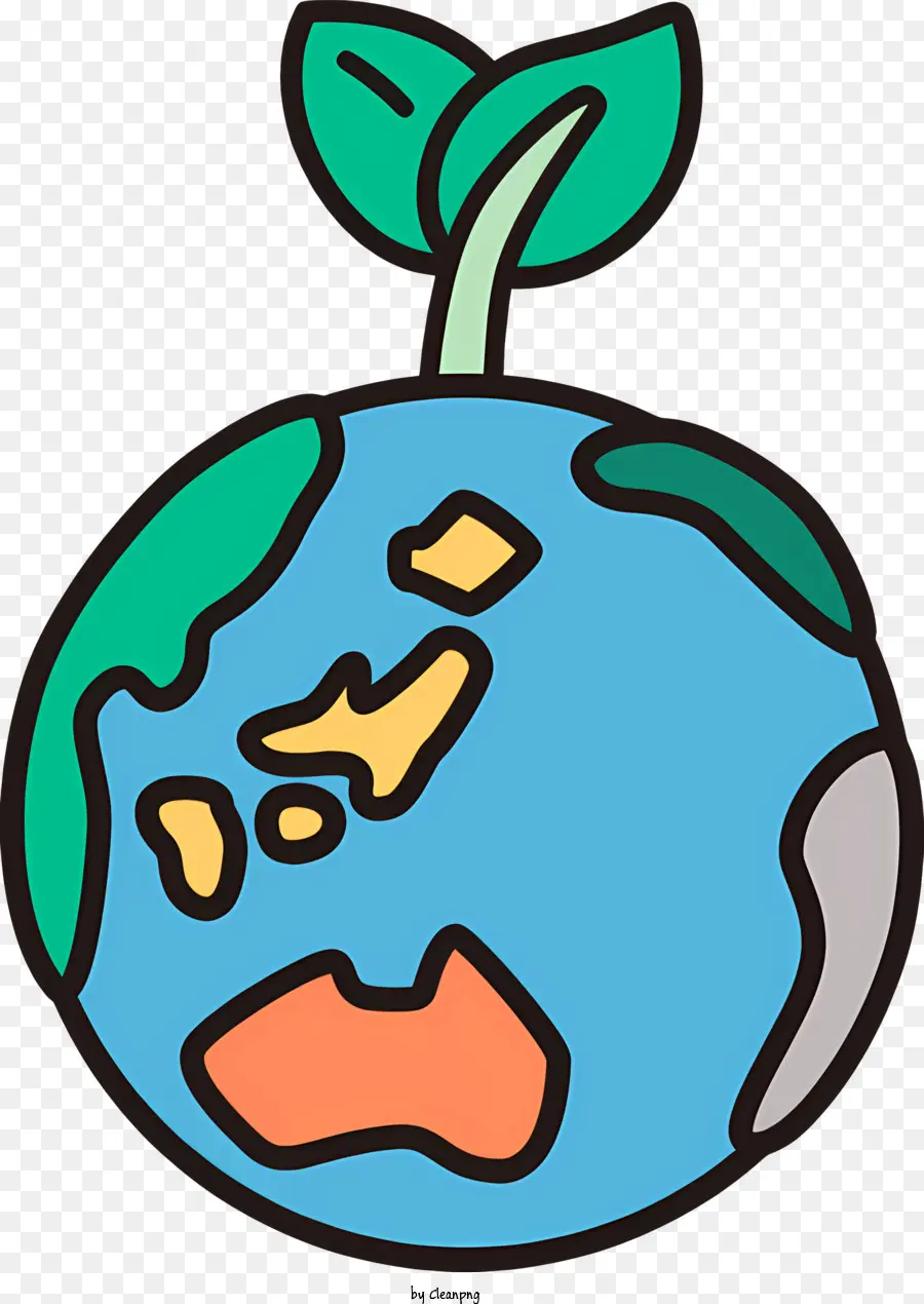 Icon Earth Green Blätter Nachhaltigkeit - Cartoon Erde mit gekräuselten Blättern symbolisiert Hoffnung