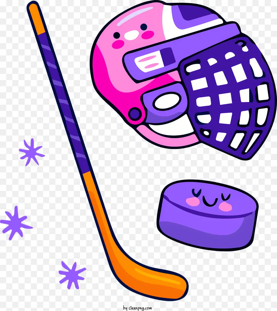 Icon Hockey Puck Hockey Stick Handschuh Pink Hockey Stick - Hockeypuck und steckt auf schwarzem Hintergrund