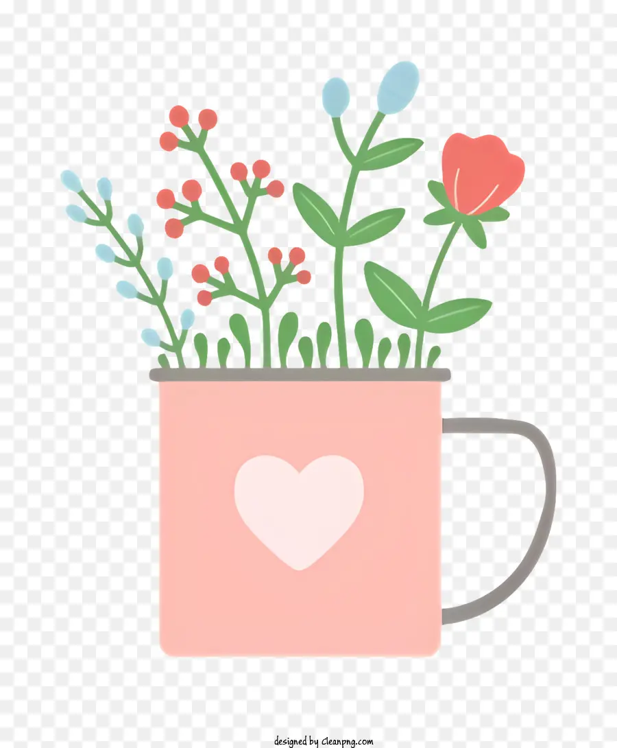 vaso di fiori - Vaso a forma di cuore rosa con fiori colorati