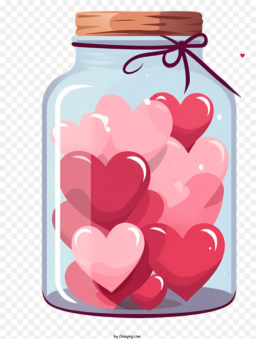 Masonglas mit Herz Glasglasherzen rosa Herzen rote Herzen - Glasglas mit gefrosteten herzförmigen Objekten gefüllt