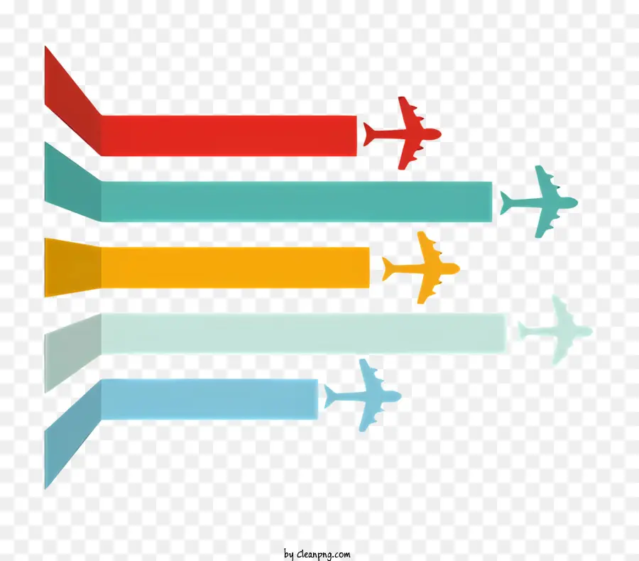 Flugzeug mehrfarbiger Skyline Flugzeuge schwarzer Hintergrund farbenfroher Himmel - Bunte Skyline mit Flugzeugen, die in verschiedene Richtungen fliegen