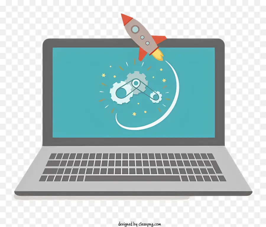 Laptop Startup Laptop Rocket Animation - Minimalistischer Laptop mit Raketenanimation, 
