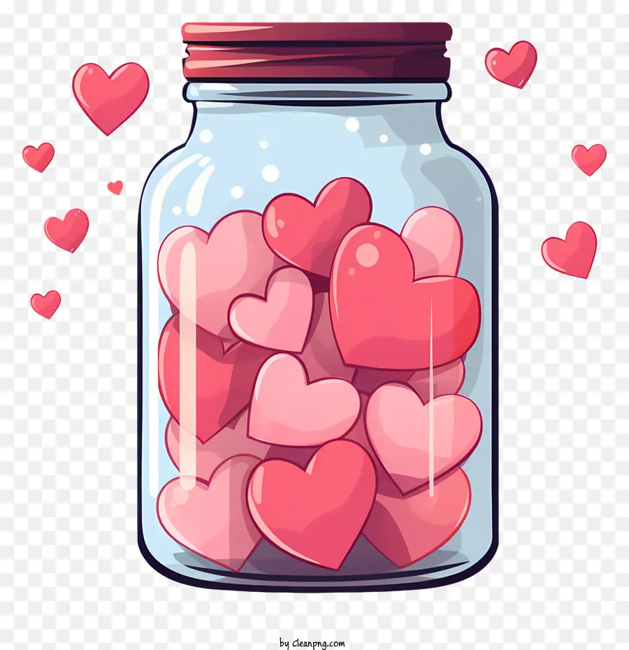 Valentinstag - Glas gefüllt mit schwebenden rosa Herzen, die Liebe darstellt