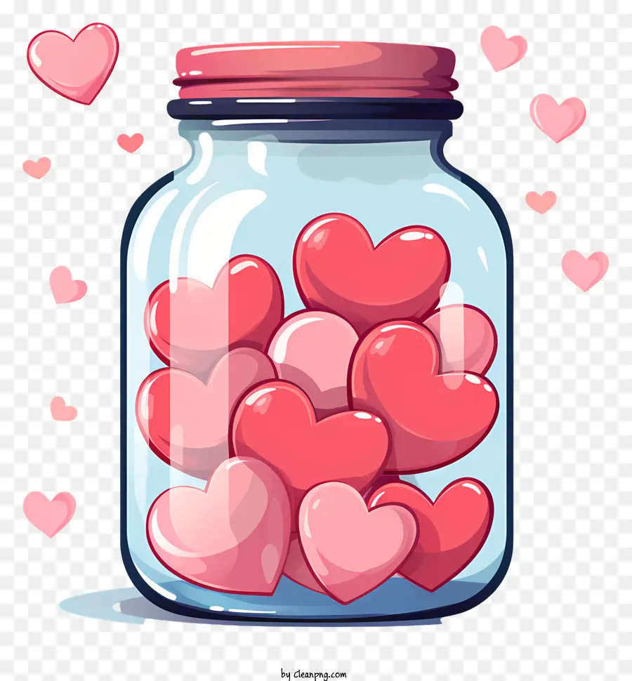 Masonglas mit Herz romantische Geste Liebe herzförmige Süßigkeiten Glasglas Glas - Glas von herzförmigen Süßigkeiten von Konfetti umgeben
