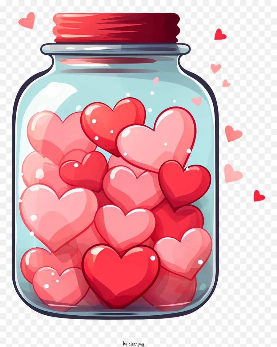 bình mason với trái tim trái tim màu đỏ hồng - Lọ trong suốt chứa đầy trái tim nổi với nhiều màu sắc và kích cỡ khác nhau