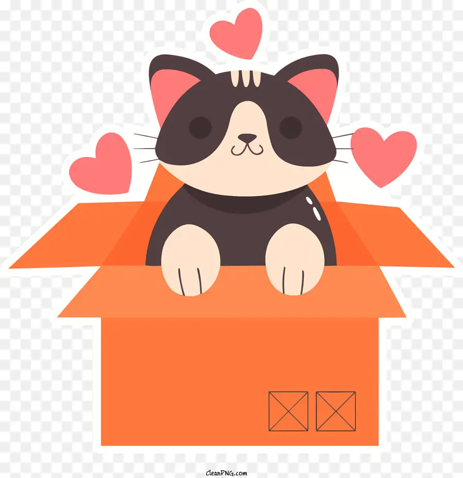 Cartoon Cat in Box Box a forma di cuore scatola carina gatto in scatola di cartone con cuori - Gatto in scatola con cuori, distogliendo lo sguardo