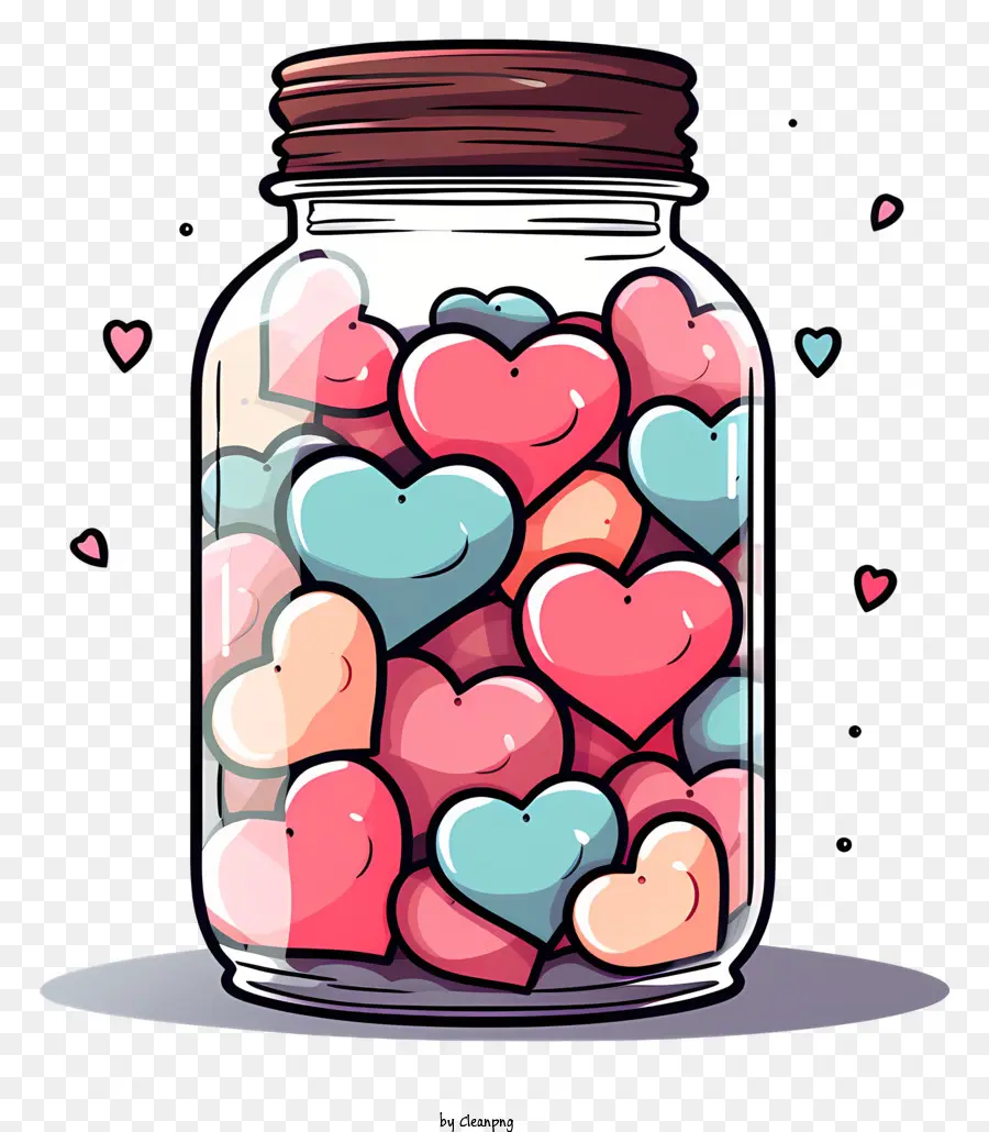 Masonglas mit Herzglasherzen Farben Größen - Ein Glas mit bunten Herzen, die überfließen
