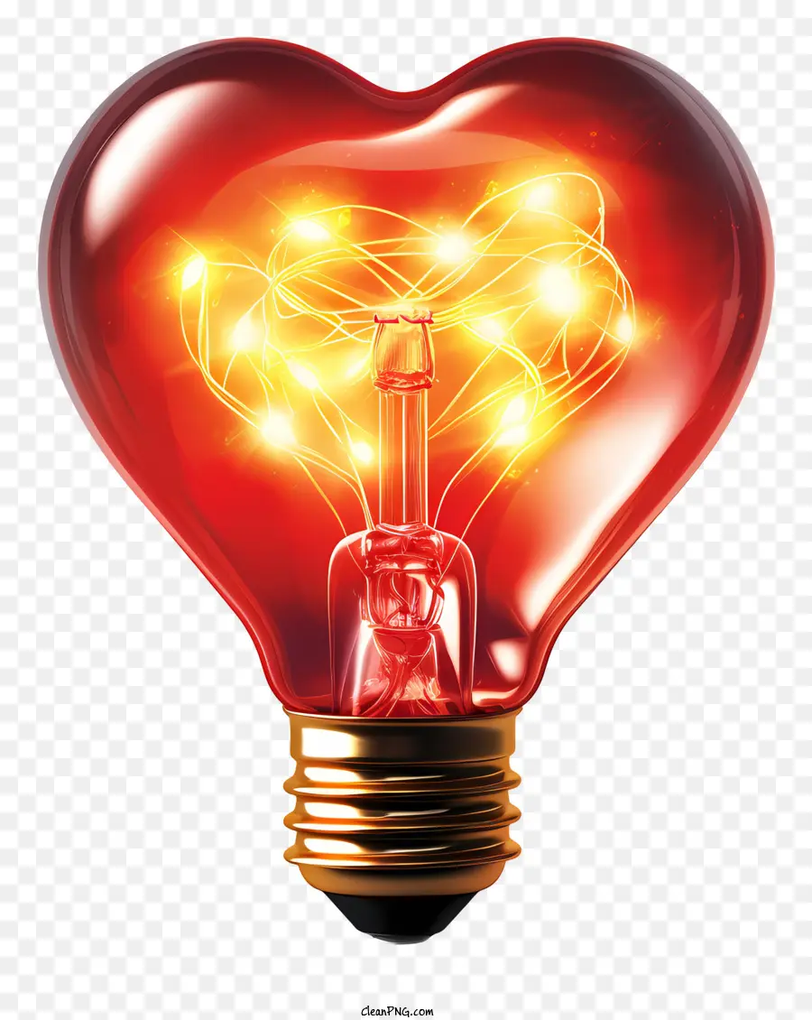 Glühbirne mit herzroter Glühbirne herzförmige Glühbirne romantische Beleuchtung warmes Ambiente - Beleuchtete rote Herz-Glühbirne auf schwarzem Hintergrund