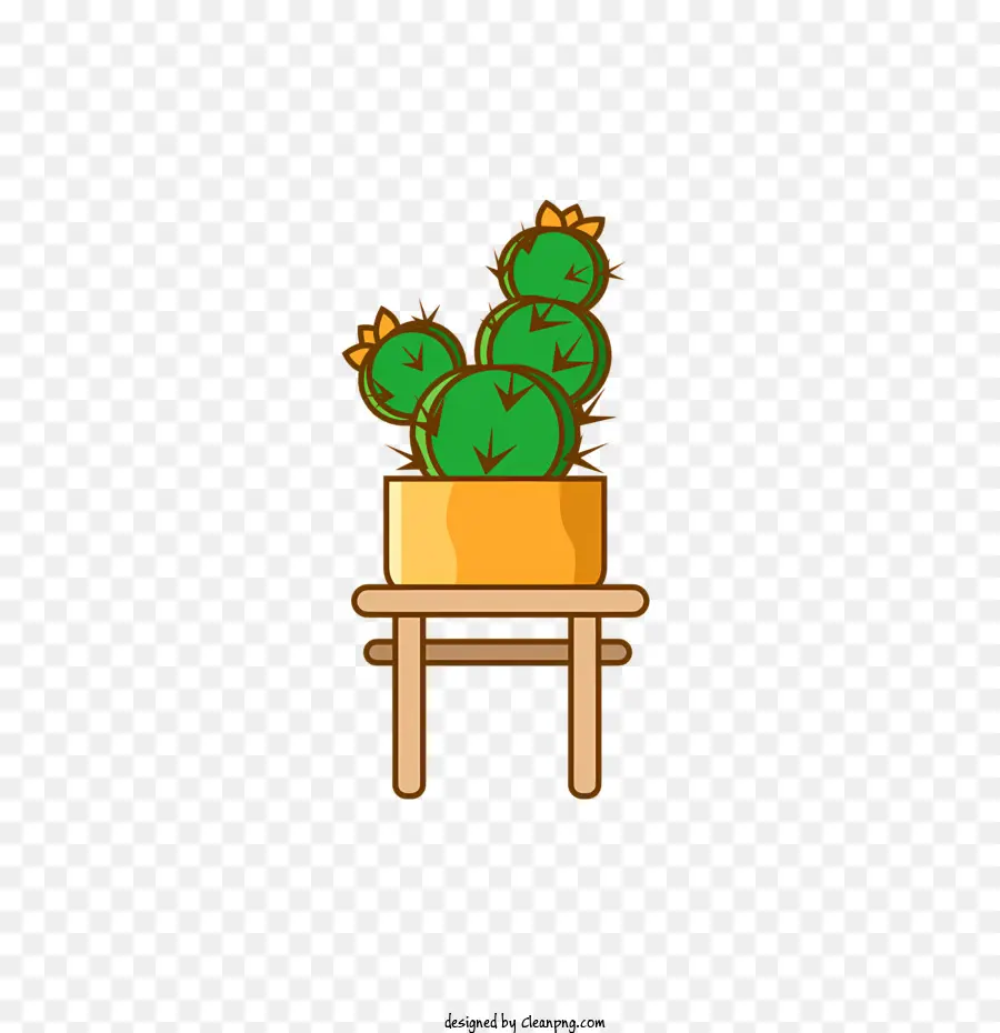 Icon Topf Kaktusgrüne Blätter gesunder Kaktus Holzstuhl - Gesunder Kaktus auf dem Tisch mit Holzstuhl