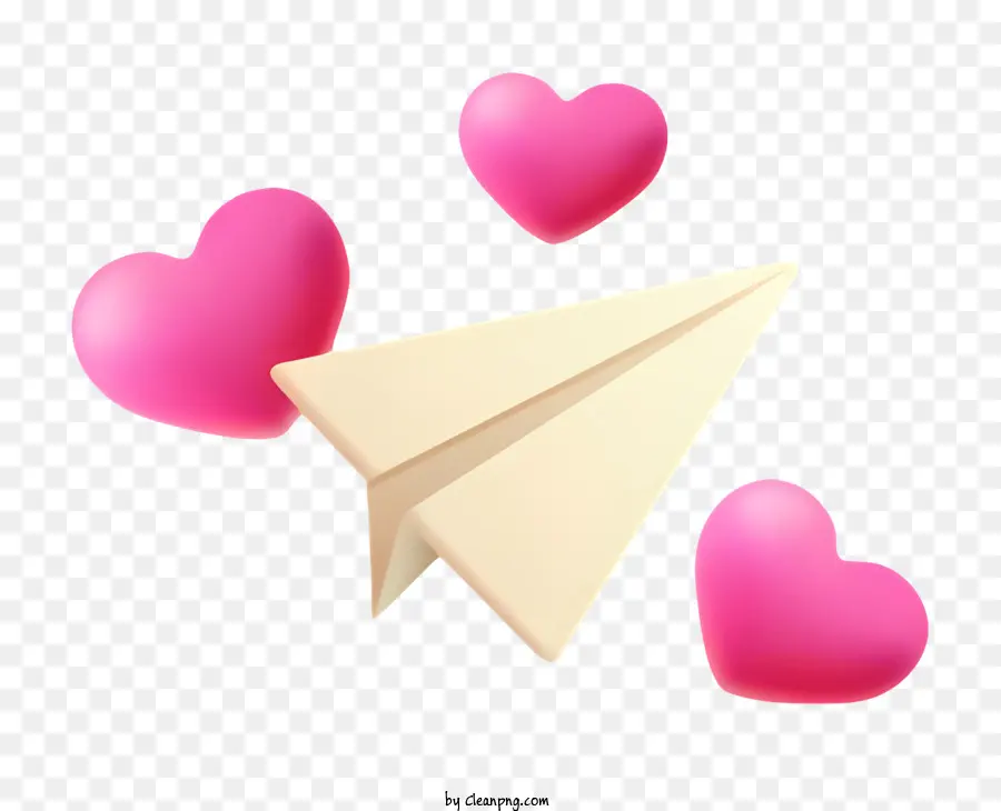 papierflieger - Papierflugzeug umgeben von schwimmenden rosa Herzen