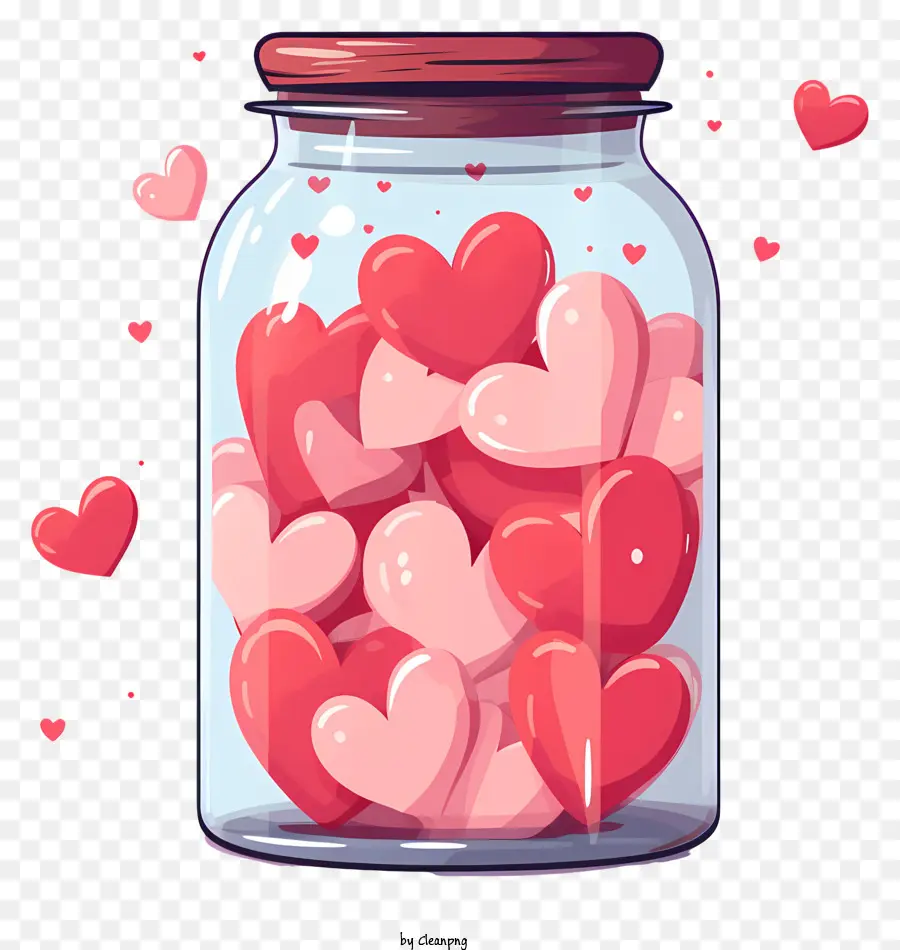 Mason Jar với trái tim tình yêu trái tim tình cảm lãng mạn - Lọ chứa đầy trái tim màu hồng được bao quanh bởi trái tim đỏ nổi